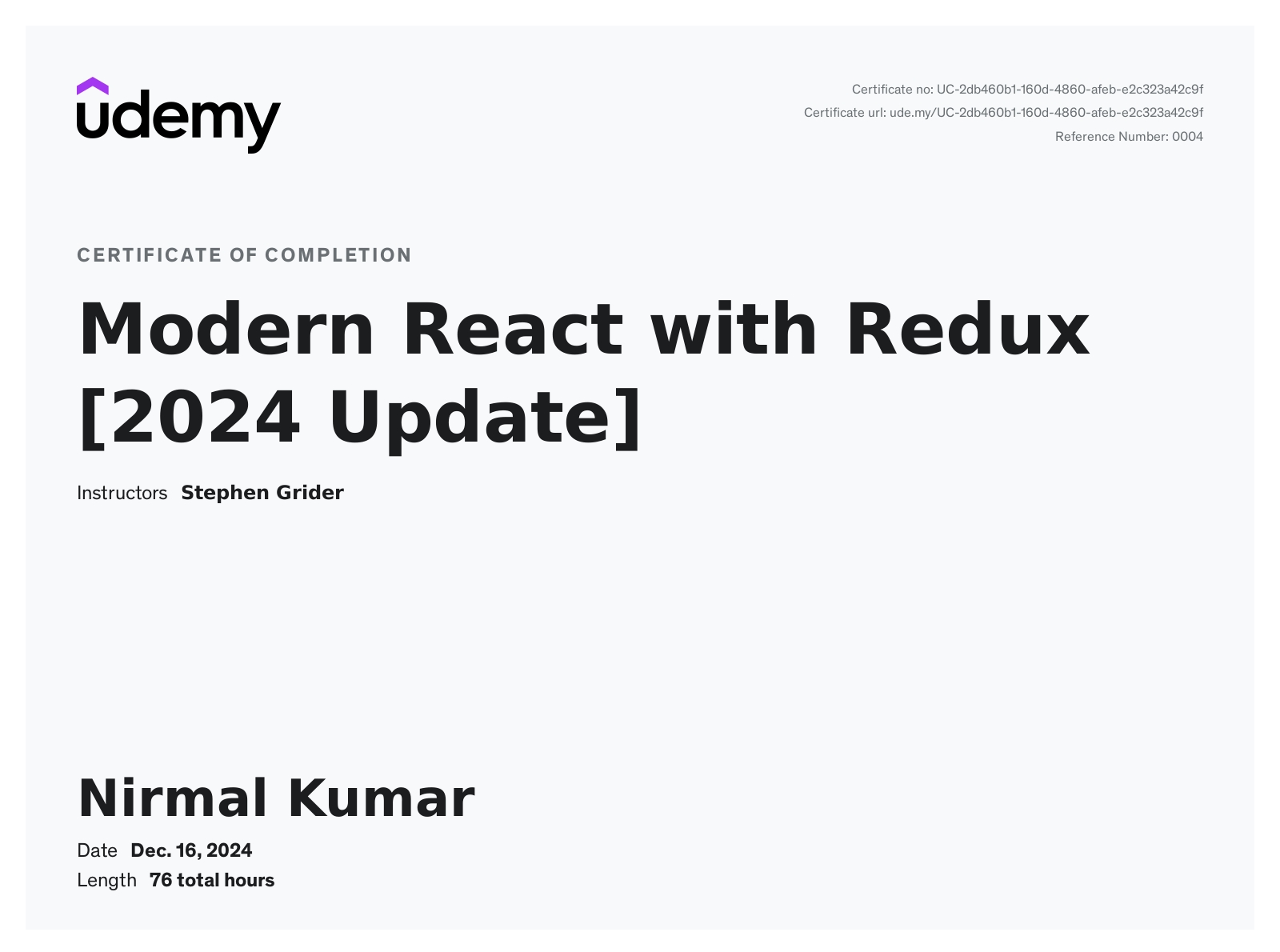 Advanced Javascript Udemy Certifications for Nirmal Kumar